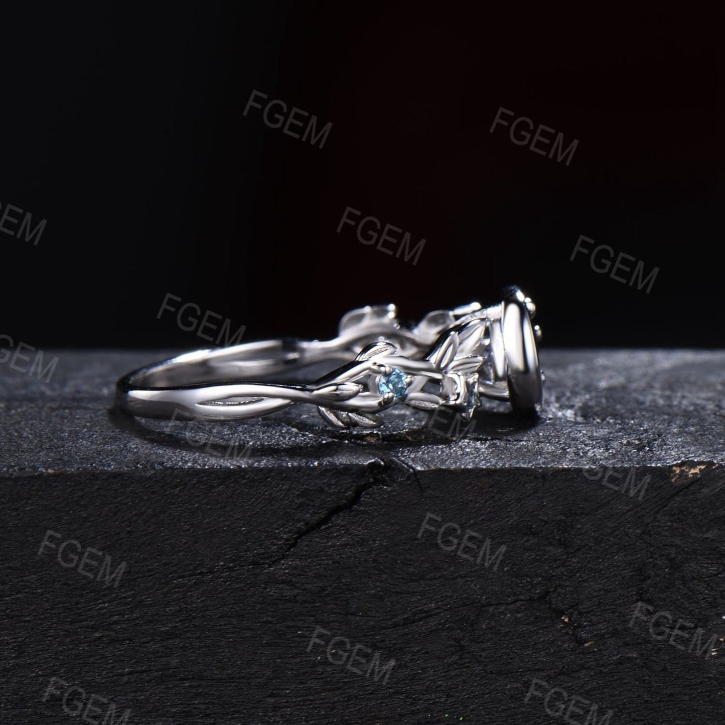 Sterling Silver Round Natural London Blue Topaz Ring Nature Inspired Topaz Engagement Rings Moon Star Design Branch Twig Topaz Wedding Ring