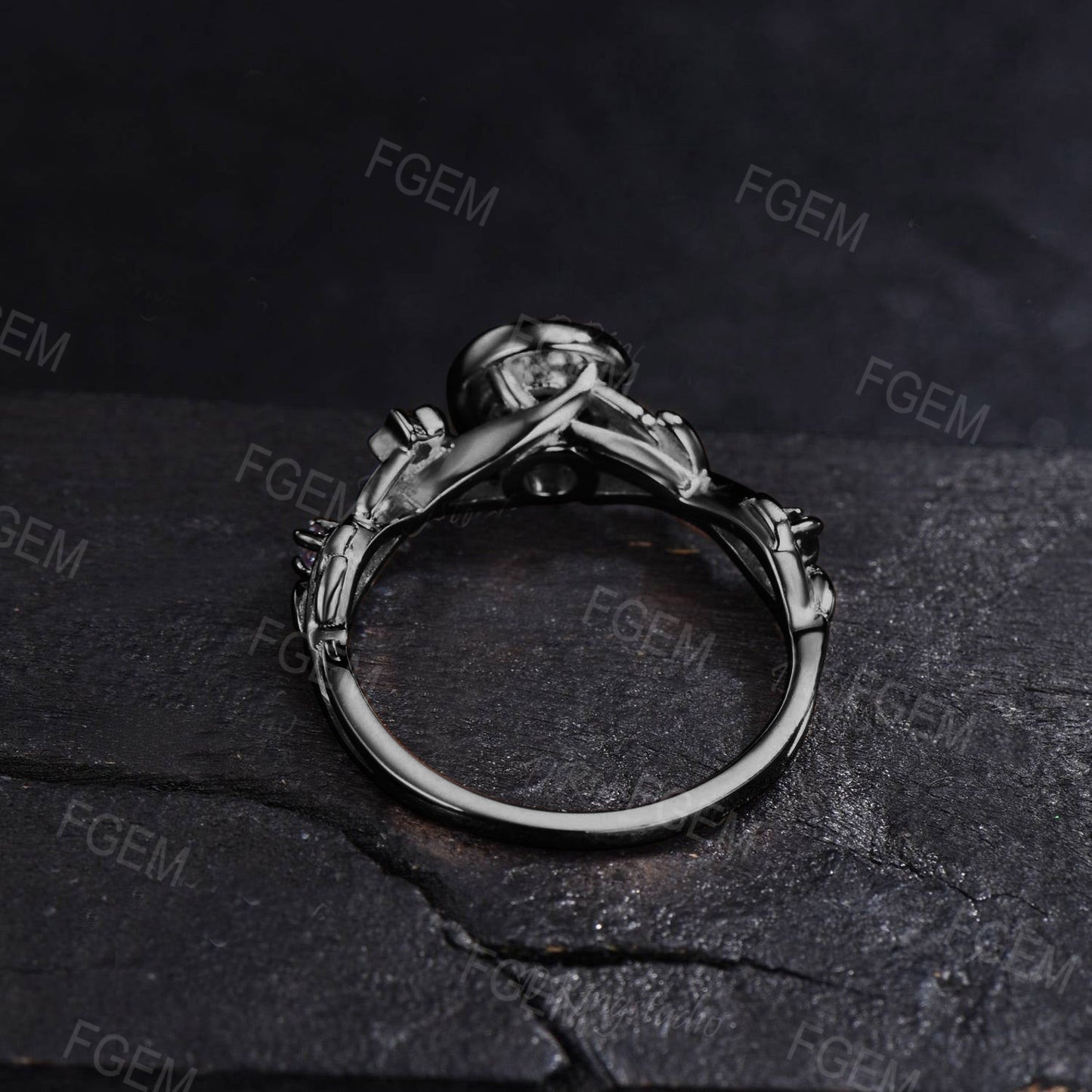 Color-Change Alexandrite Amethyst Black Gold Engagement Ring Moon Star Round Alexandrite Ring Nature Inspired Alexandrite Wedding Ring Women