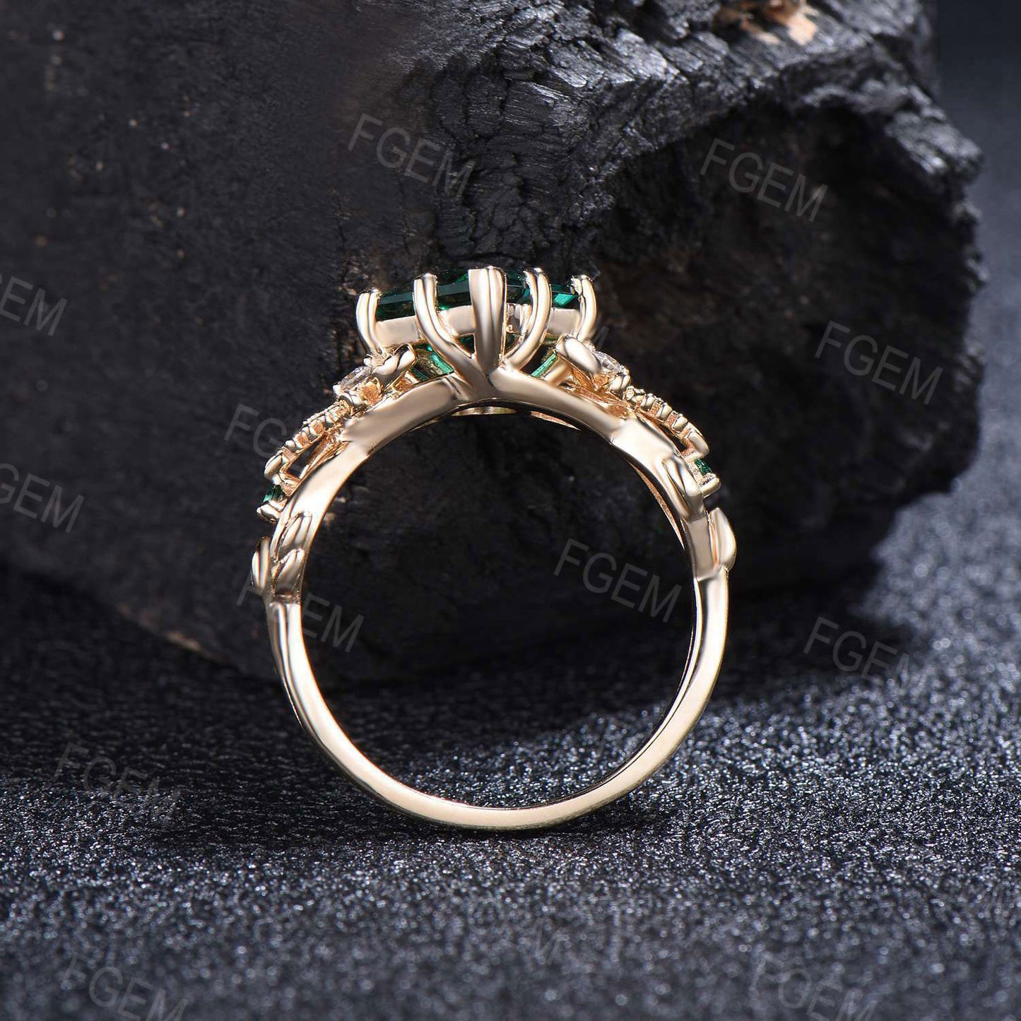 Vintage Princess Cut Emerald Engagement Ring 10k/14k White Gold Filigree Butterfly Ring Unique Green Gemstone Ring May Birthstone Jewelry