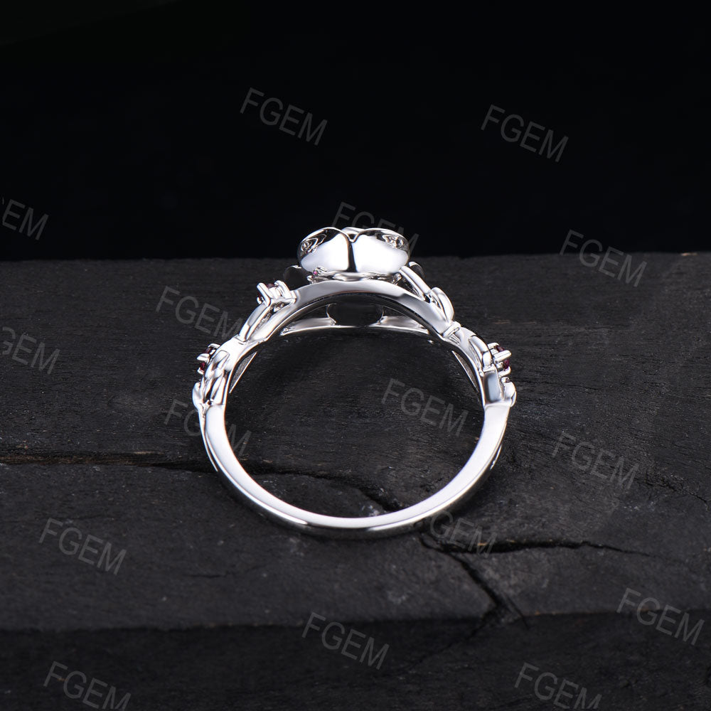5mm Round Ruby Engagement Ring 14K White Gold Twig Leaf Rose Flower Red Ruby Engagement Rings Anniversary Ring Women July Birthstone Gifts
