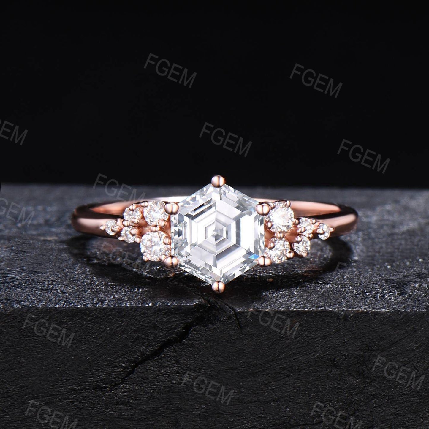 Hexagon Moissanite Engagement Ring Set Vintage Moissanite Snowdrift Cluster Bridal Set Colorless Gemstone Ring Leaves Ring Proposal Gift