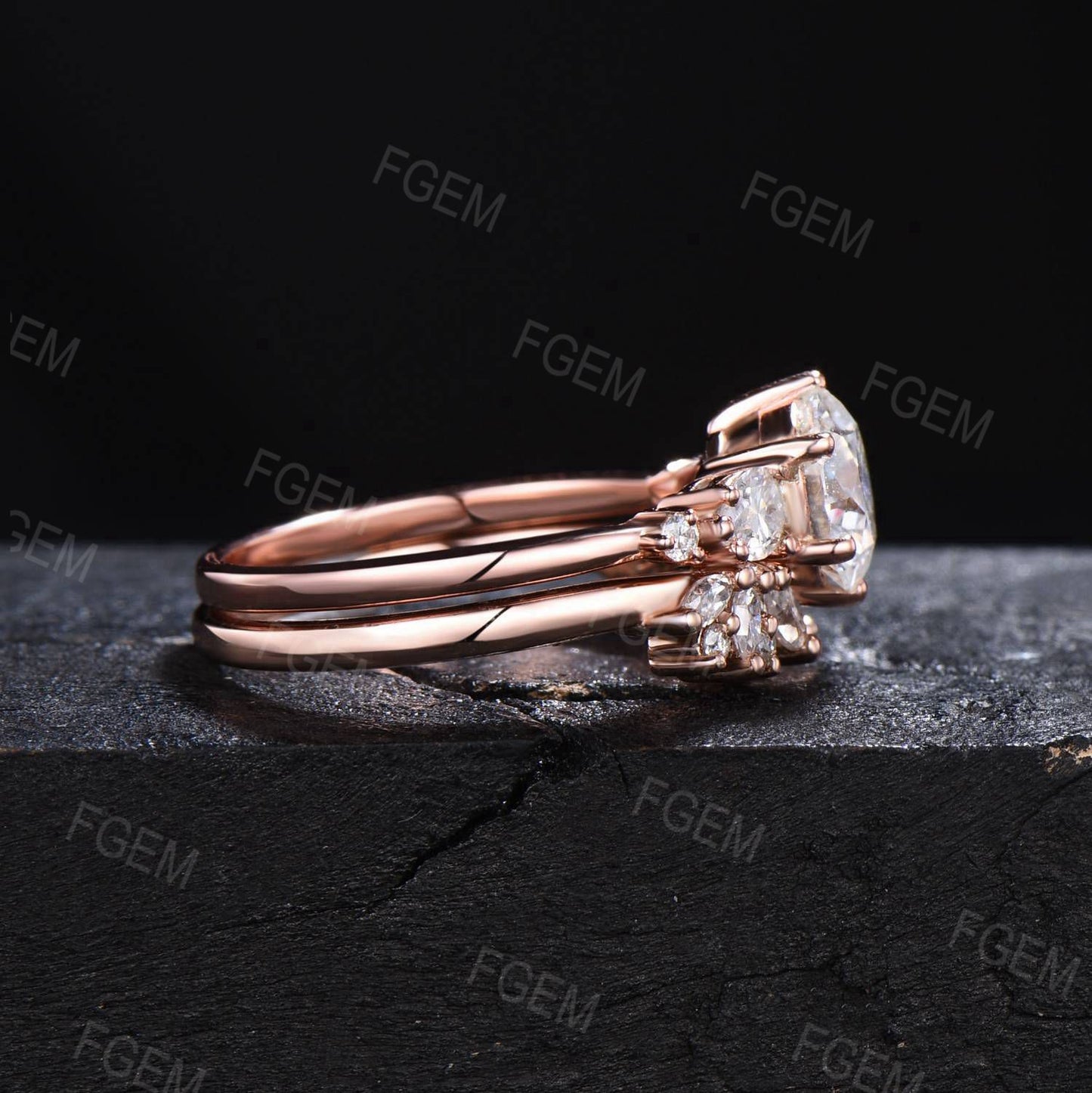 7mm Round Moissanite Engagement Ring Unique Marquise Moissanite Bridal Set Moissanite Wedding Ring Women Gift