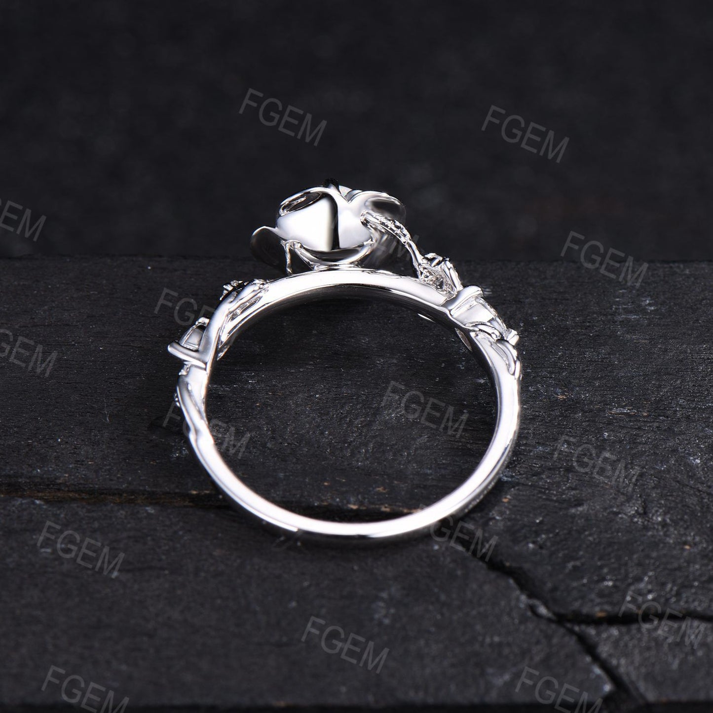 Rose Flower Engagement Ring Opal Round Cut Floral White Opal Ring 14K Rose Gold Nature Inspired Opal Wedding Ring Twist Leaf Moissanite Ring