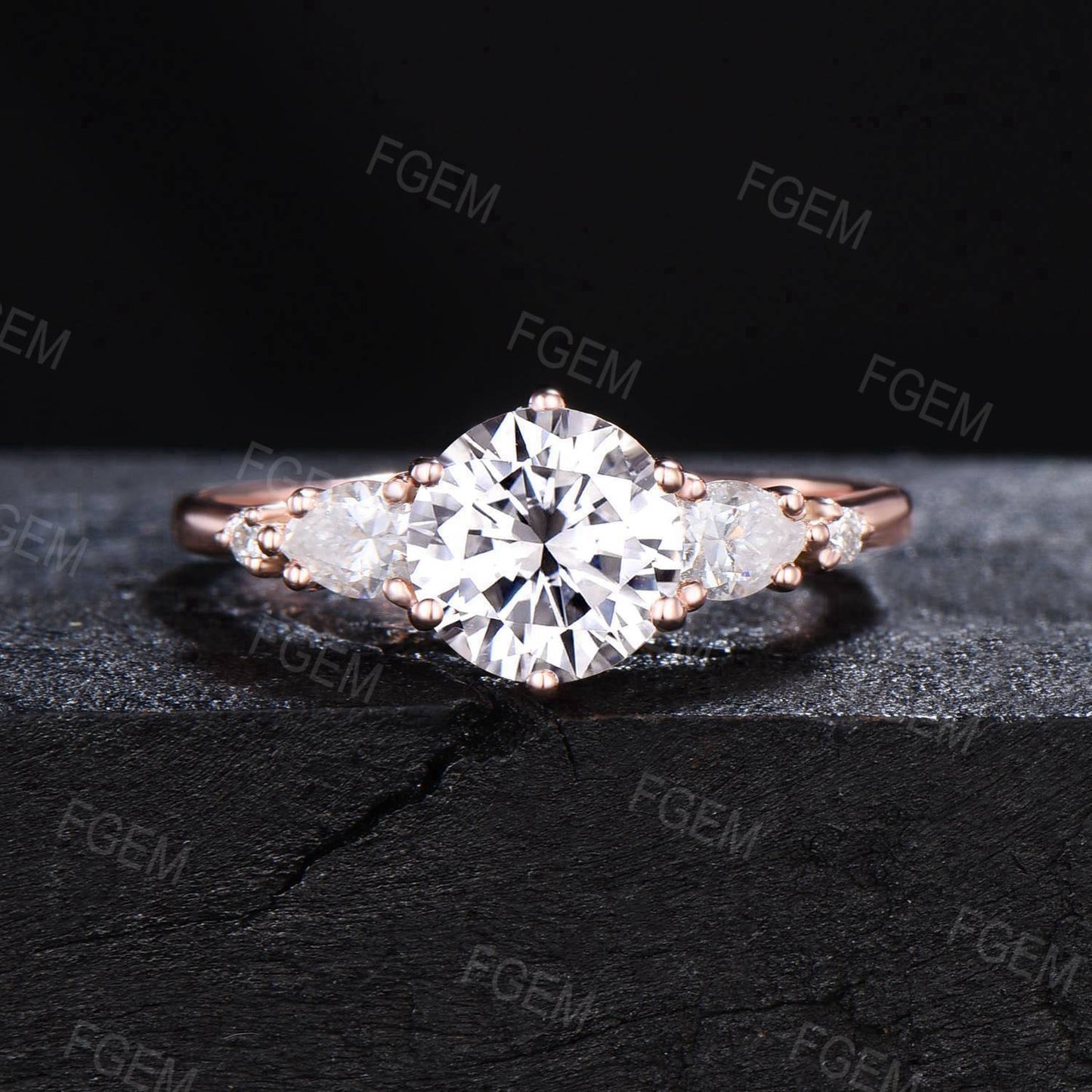7mm Round Moissanite Engagement Ring Unique Marquise Moissanite Bridal Set Moissanite Wedding Ring Women Gift