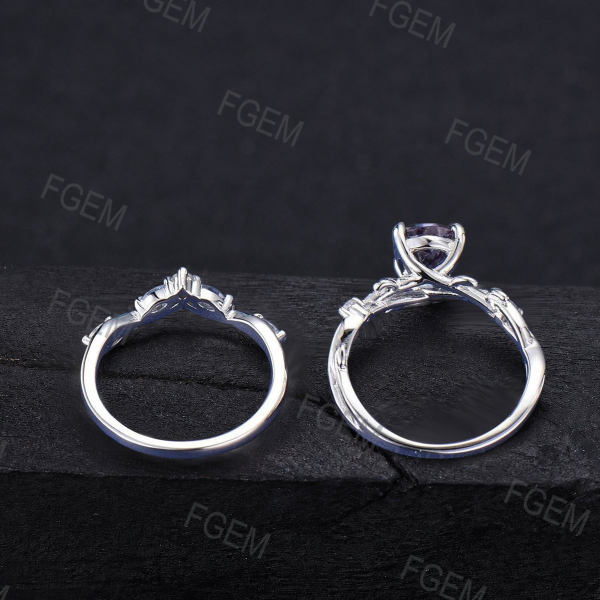 1.25CT Pear Cut Cornflower Blue Sapphire Engagement Ring Set White Gold Twig Vine Moonstone Sapphire Wedding Ring Fantasy Cut Bridal Ring