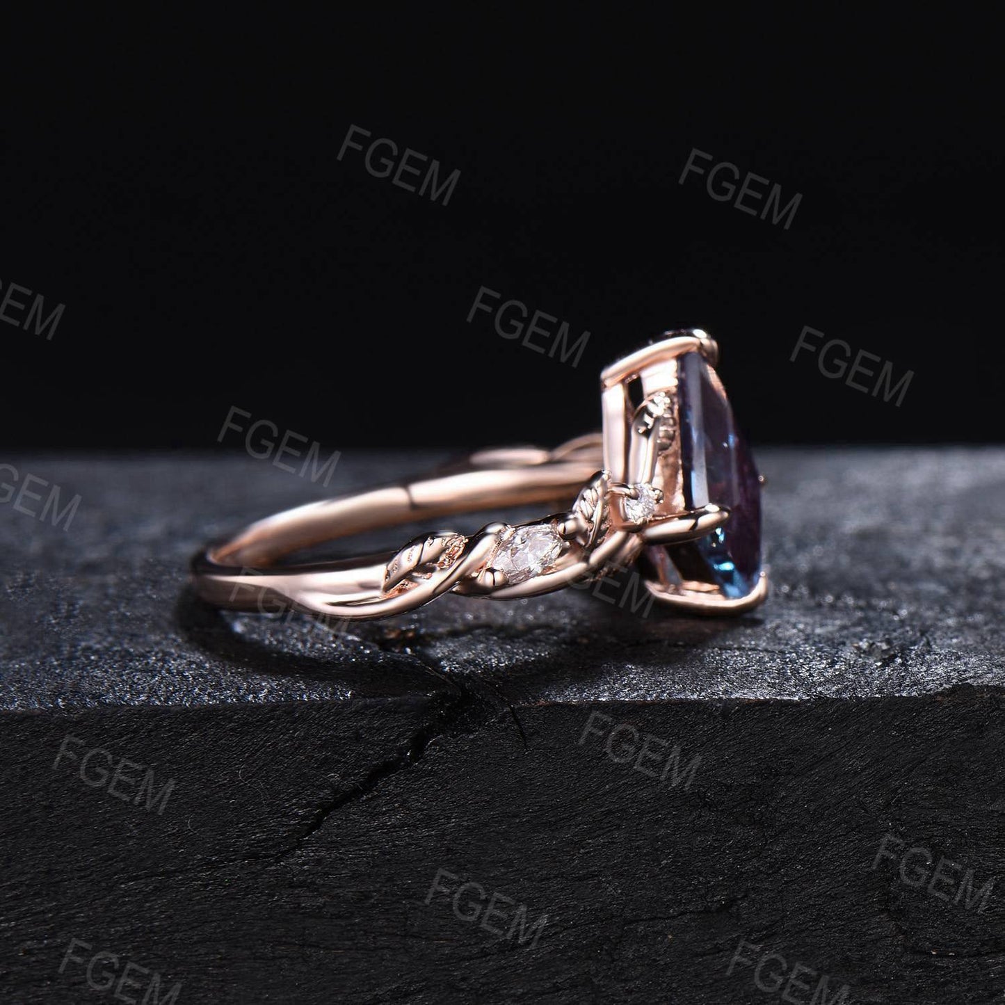 Leaf Lavender Amethyst Engagement Ring Nature Inspired Twig Vine Amethyst Promise Ring Kite Cut Purple Crystal Wedding Ring Anniversary Gift