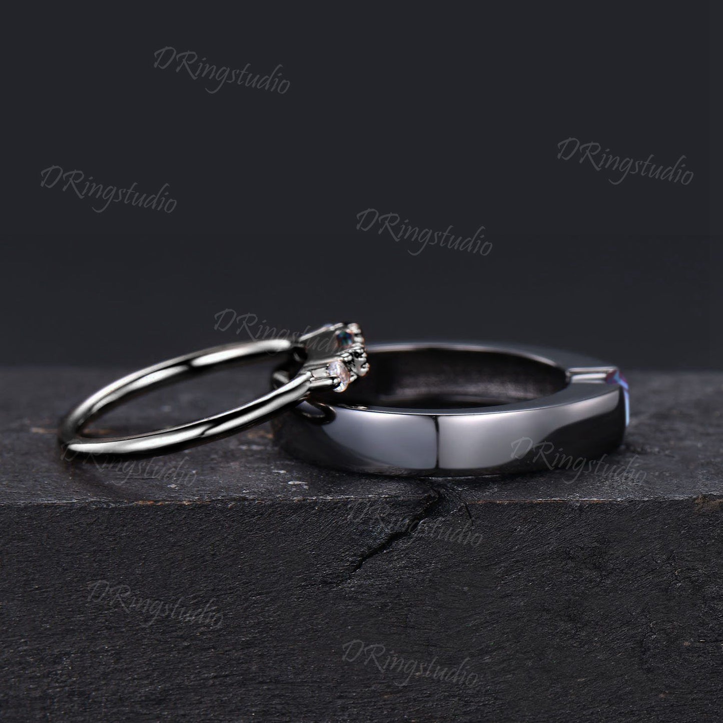 Gothic Alexandrite Black Gold Couple Rings Set Men/Women Wedding Band Hexagon Cut Alexandrite Engagement Ring Proposal Gift