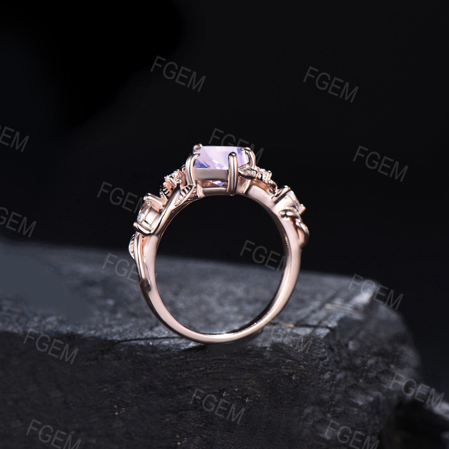 Leaf Lavender Amethyst Engagement Ring Nature Inspired Twig Vine Amethyst Promise Ring Kite Cut Purple Crystal Wedding Ring Anniversary Gift