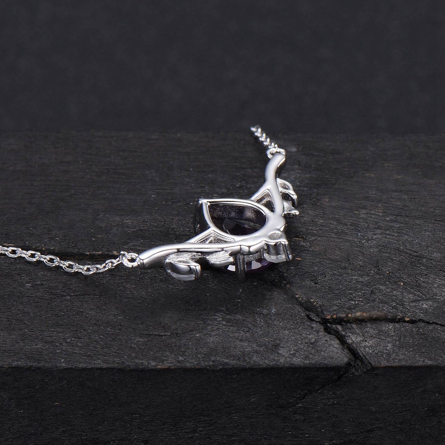 Nature Inspired Teardrop Alexandrite Necklace Rose Gold Branch Leaf Vine Bridal Necklace Unique Moonstone Pendant Anniversary Proposal Gift