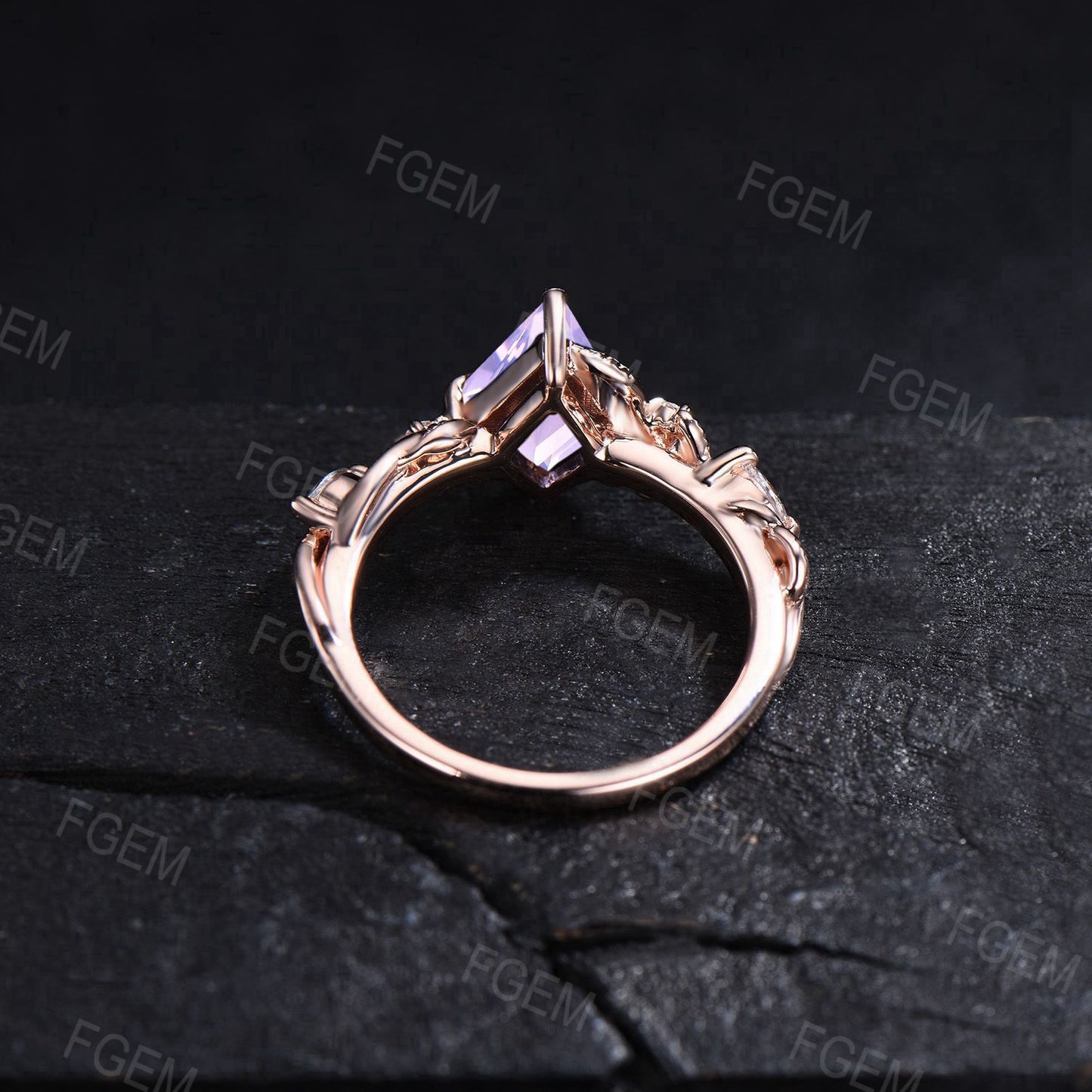 Leaf Lavender Amethyst Engagement Ring Nature Inspired Twig Vine Amethyst Promise Ring Kite Cut Purple Crystal Wedding Ring Anniversary Gift