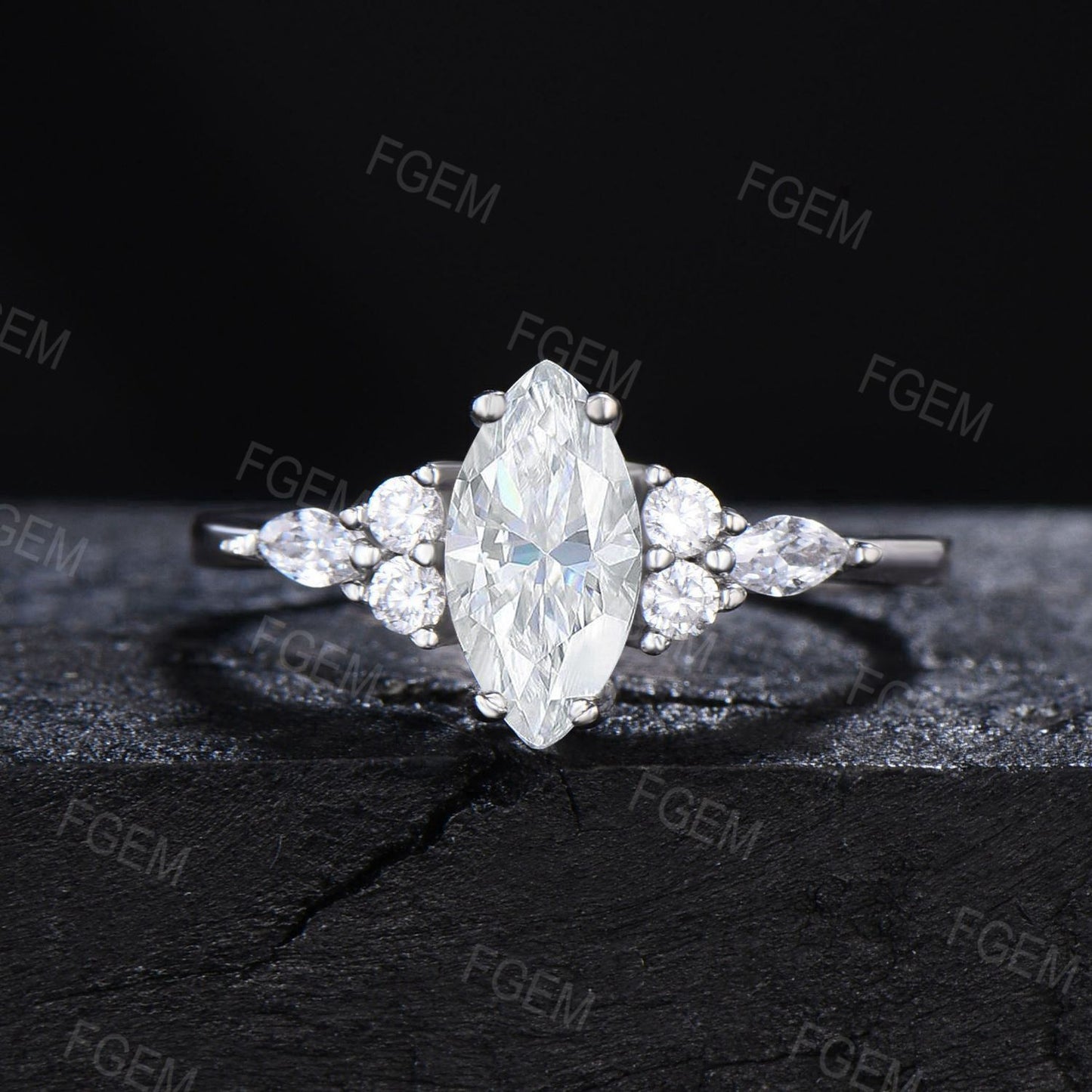 Marquise Cut Moissanite Engagement Ring Set 14K Solid White Gold Wedding Ring Art Deco Cluster Moissanite Diamond Bridal Set Proposal Gift