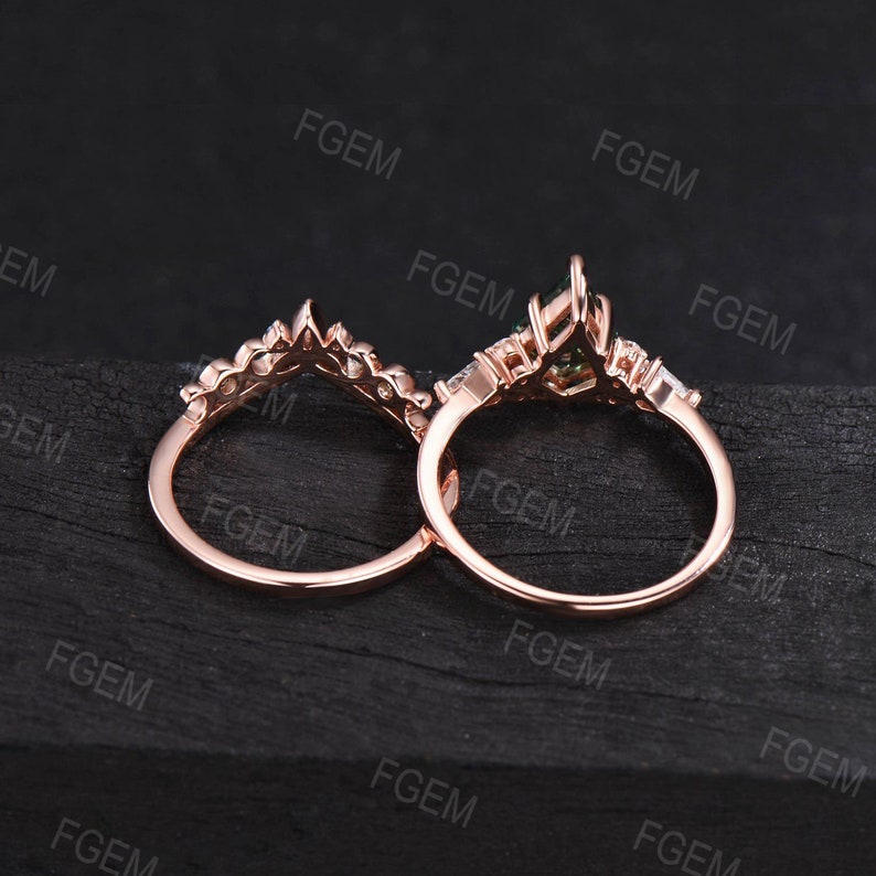 Kite Cut Alexandrite Engagement Ring Set Vintage 14K Rose Gold June Birthstone Celtic Wedding Rings Women Unique Anniversary/Promise Gift