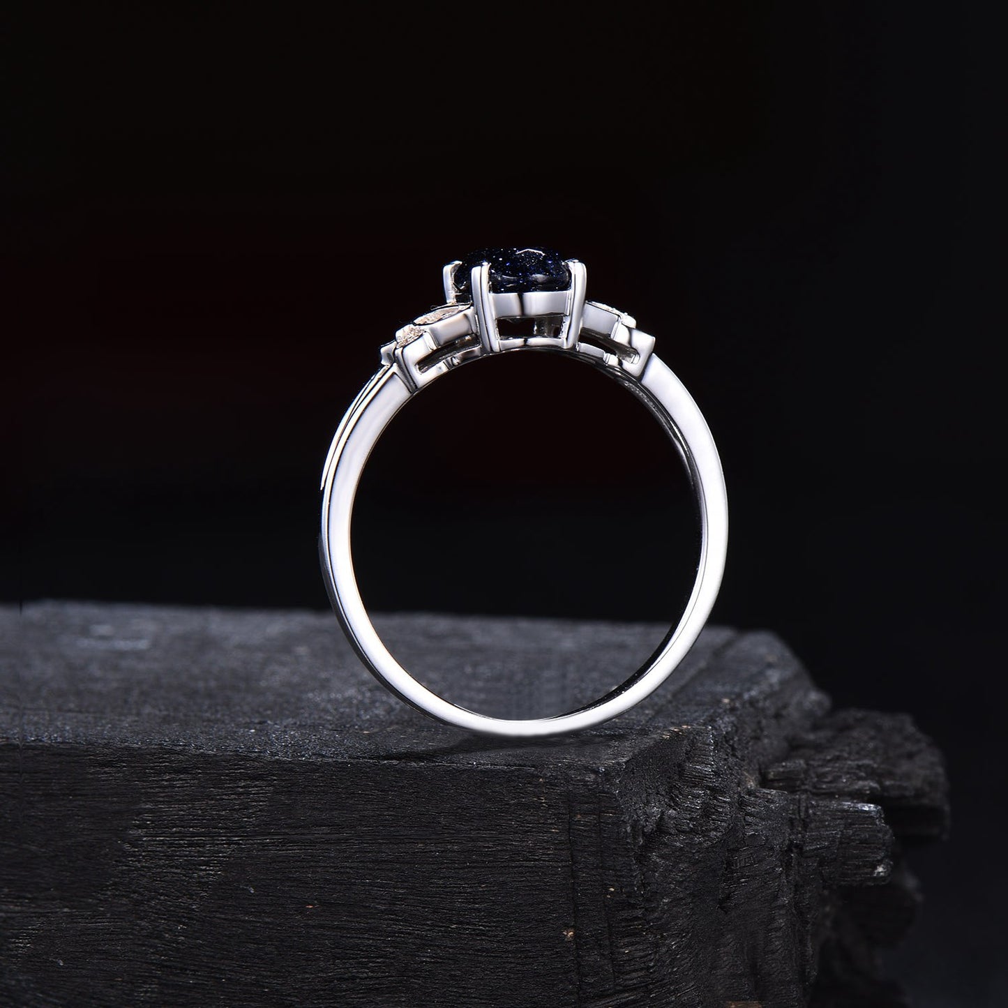 1.5ct Oval Galaxy Blue Sandstone Butterfly Engagement Ring Butterfly Wedding Ring 10K Rose Gold Split Shank Band Handcrafted Promise Ring