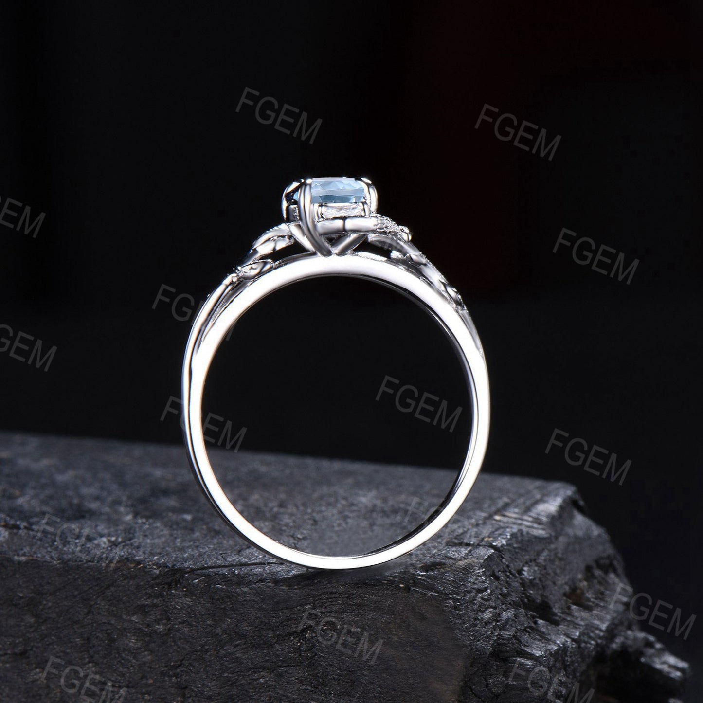 Double Snake Ring Natural Aquamarine Engagement Ring 14k White Gold Leaf Vine Moissanite Diamond Wedding Ring March Birthstone Proposal Gift