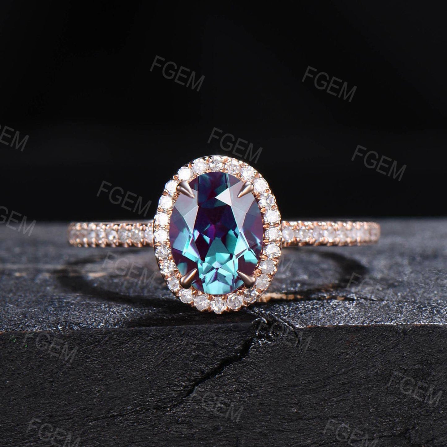 Vintage Oval Cut Alexandrite Engagement Ring Set 14K Rose Gold Butterfly Wedding Ring Halo Moissanite Bridal Set Sapphire Ruby Proposal Ring