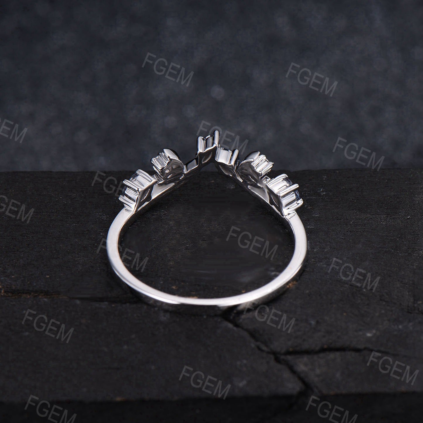 Unique Marquise Alexandrite Wedding Band Sterling Moon Moissanite Matching Band Minimalist Chevron Ring Curved Stacking Band Proposal Women Gifts