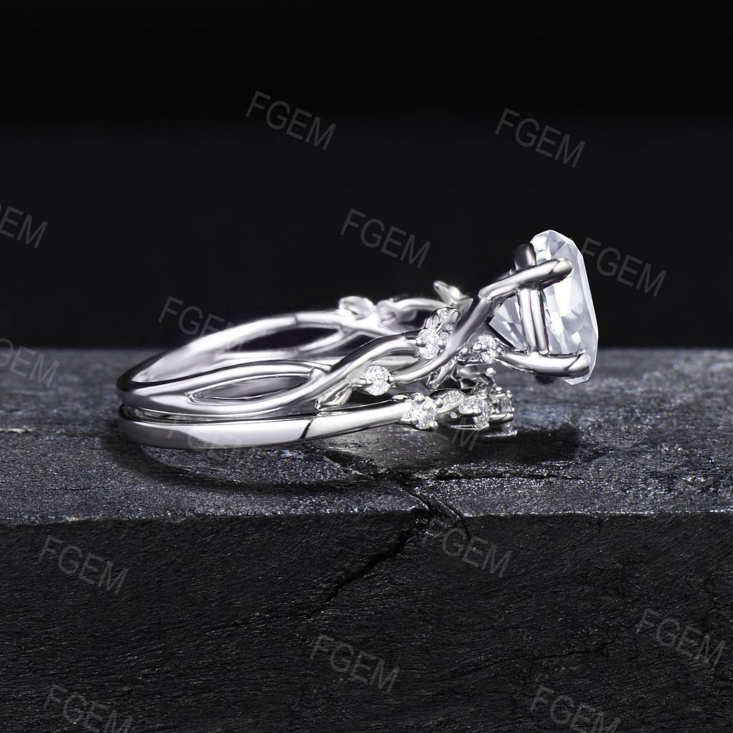 Nature Style Moissanite Ring Set Entangled Vines 1.5ct Oval Moissanite Ring Vintage Leaf Band Ring Moissanite Botanical Ring Proposal Gifts