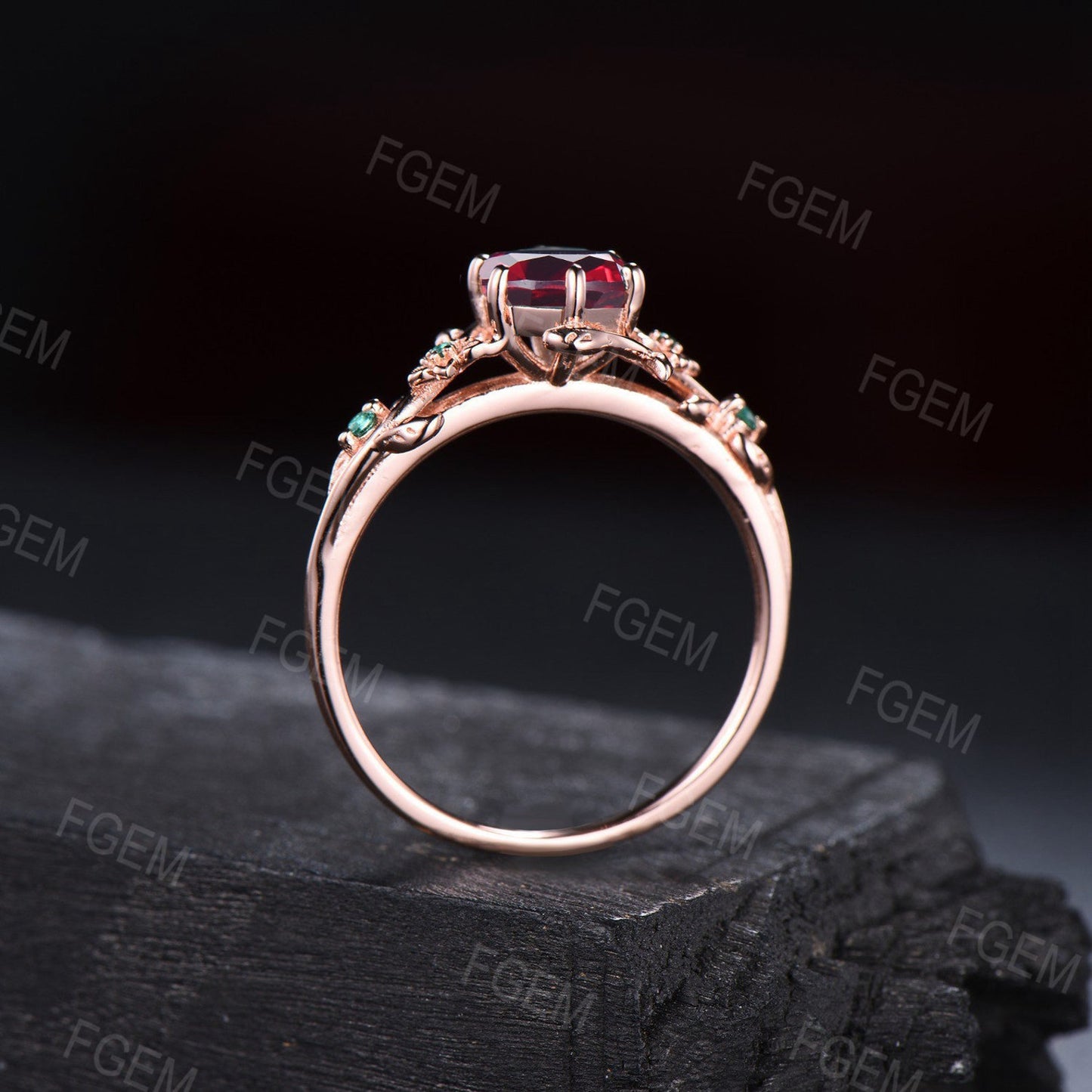 Branch Design Ruby Gemstone Jewelry 10K Rose Gold Nature Inspired Leaf Ruby Engagement Rings Anniversary Ring For Women July Birthstone Gift
