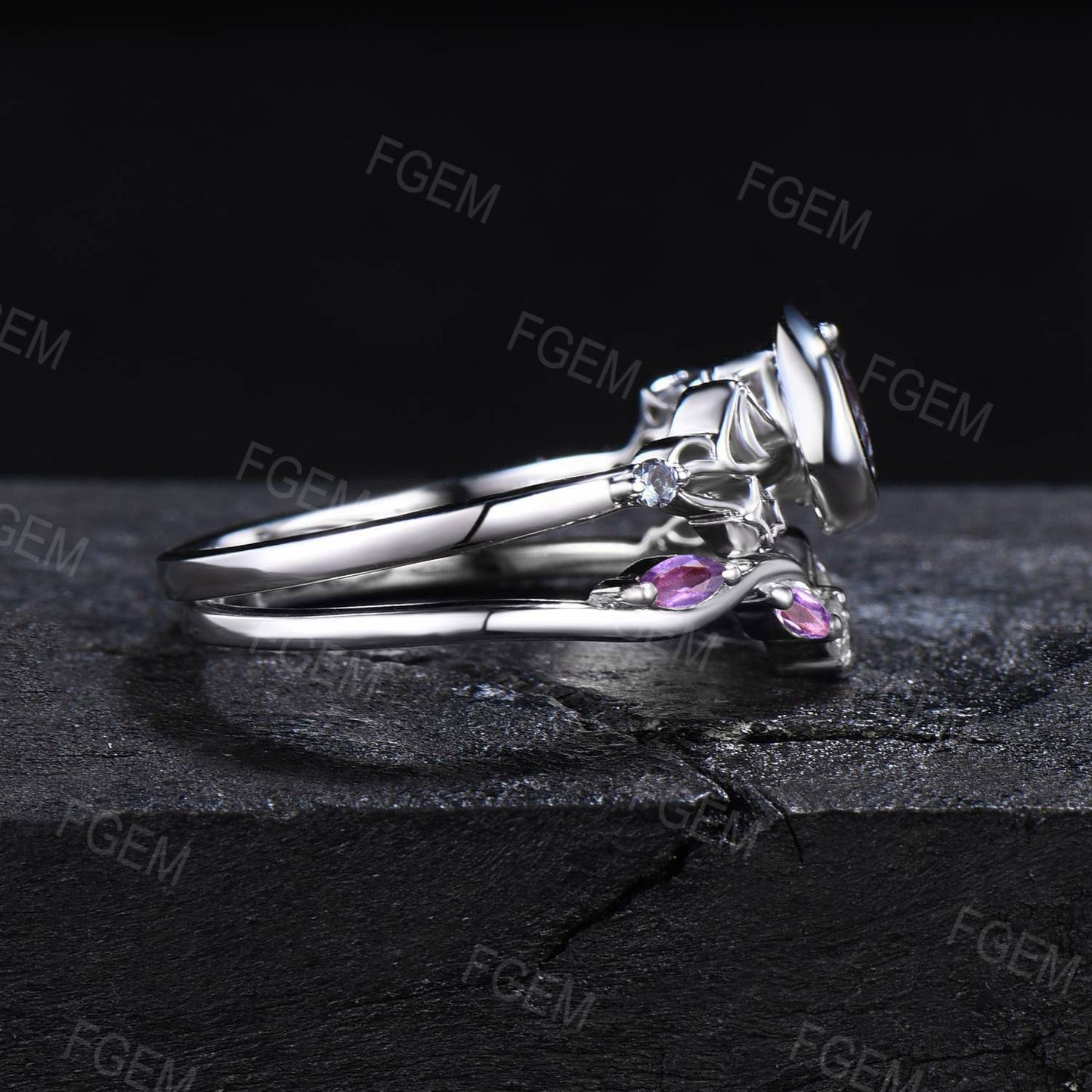 Moon Star Color-Change Alexandrite Filigree Ring Set Bowknot Sailor Moon Round Alexandrite Amethyst Bridal Set June Birthstone Women Gift