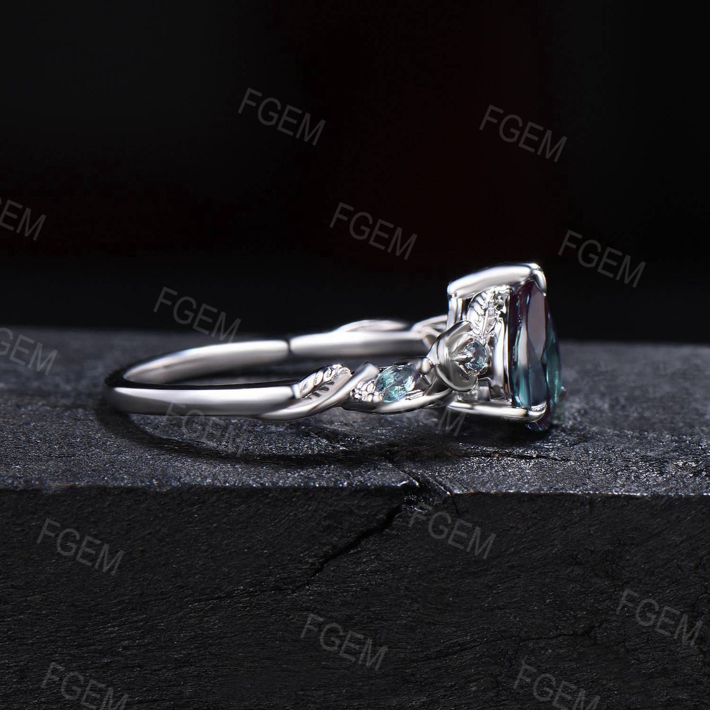 Rose Flower Alexandrite Rings 1.25ct Twig Vine Branch Nature Inspired Teardrop Cut Alexandrite Engagement Ring Unique June Birthstone Gifts