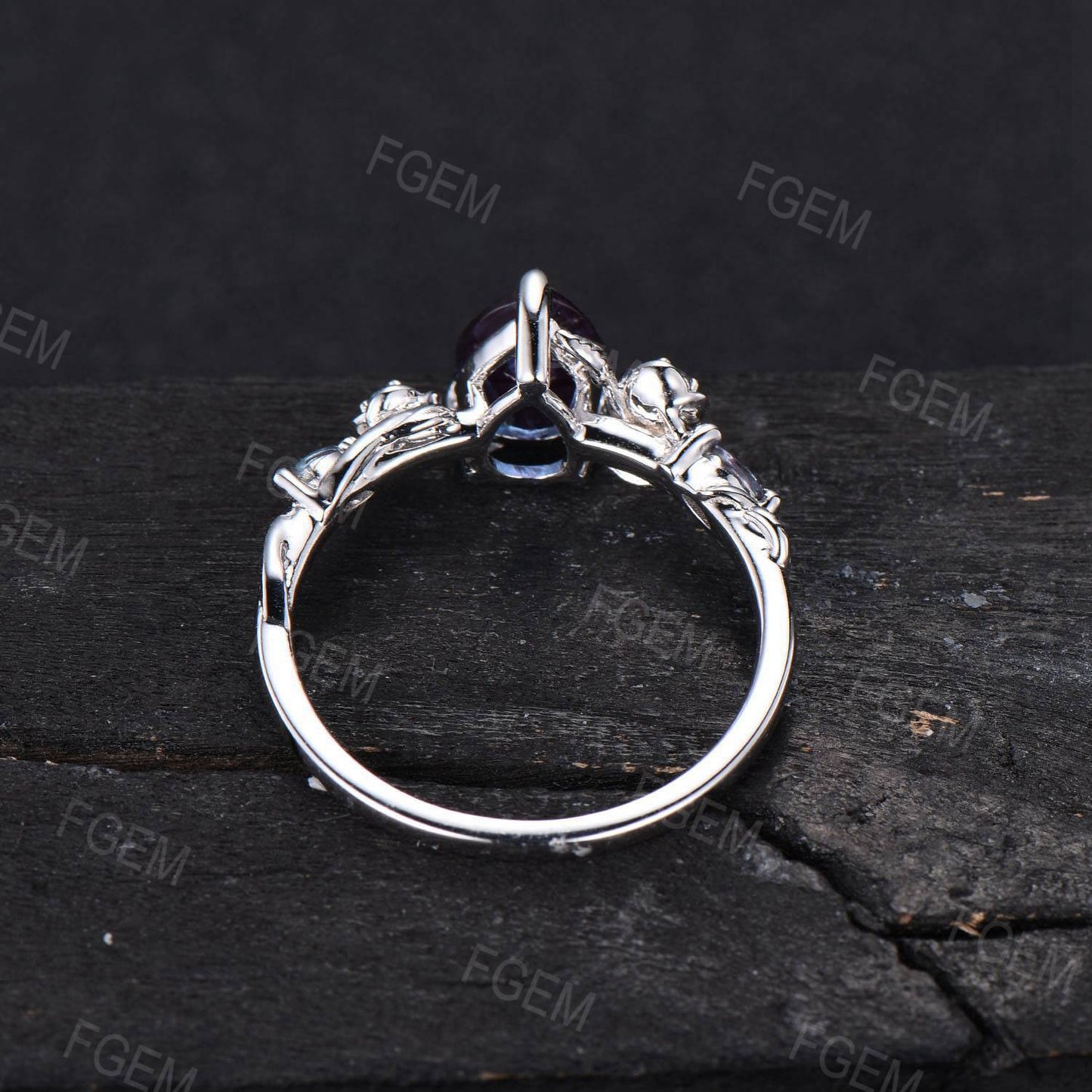 Rose Flower Alexandrite Rings 1.25ct Twig Vine Branch Nature Inspired Teardrop Cut Alexandrite Engagement Ring Unique June Birthstone Gifts