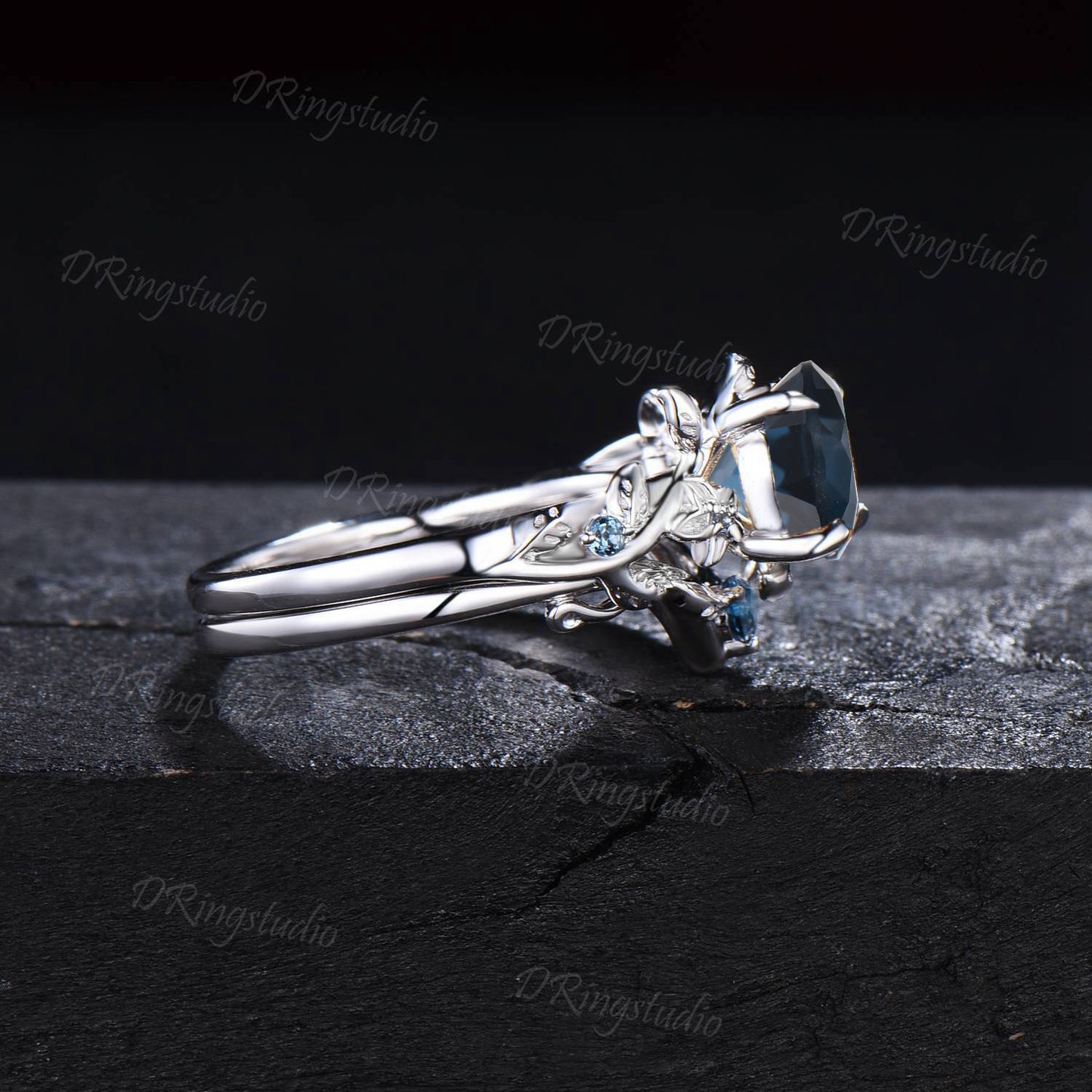 1ct Round Cut Nature Inspired Flower London Blue Topaz Wedding Ring Sterling Silver Topaz Bridal Ring Unique Anniversary/Promise Ring Gifts