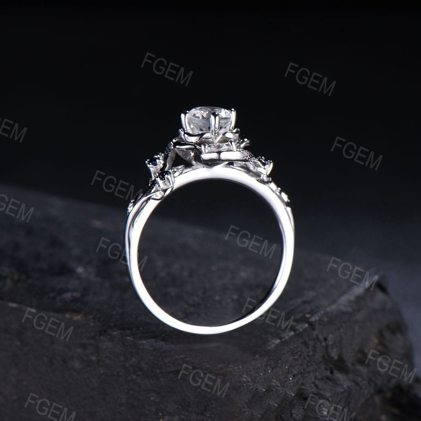 Floral Natural Moonstone Engagement Ring Double Snake Moissanite Diamond Promise Ring Twig Leaf Rainbow Moonstone Wedding Ring Serpent Ring