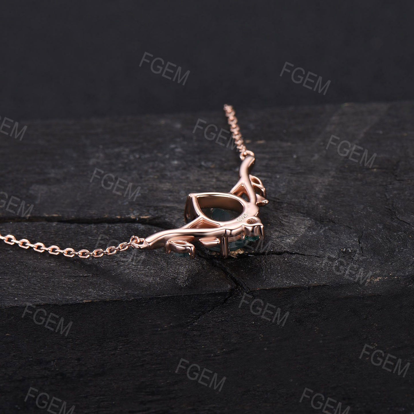 Teardrop Natural Moss Agate Necklace 14k/18k White Gold Necklace Vintage Leaf Vine Emerald Pendant Marquise Green Moss Necklace Women Gifts