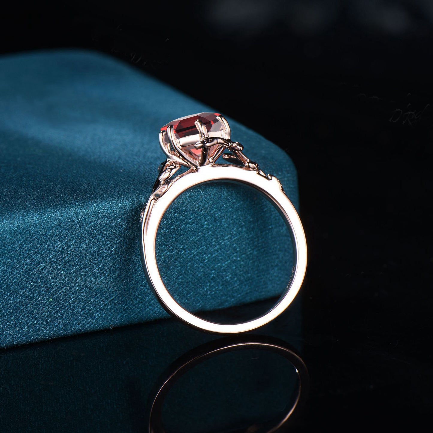 Hexagon Cut Ruby Engagement Ring Rose Gold Celtic Wedding Ring Branch Leaf Ruby Ring Red Gemstone Ring July Birthstone Proposal Women Gifts