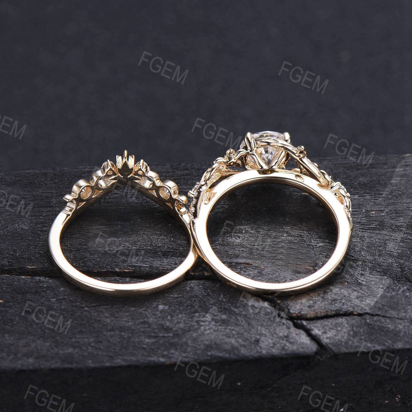 Vintage Princess Cut Green Emerald Butterfly Bridal Ring Set 14k Yellow Gold Filigree Butterfly Ring Unique May Birthstone Jewelry