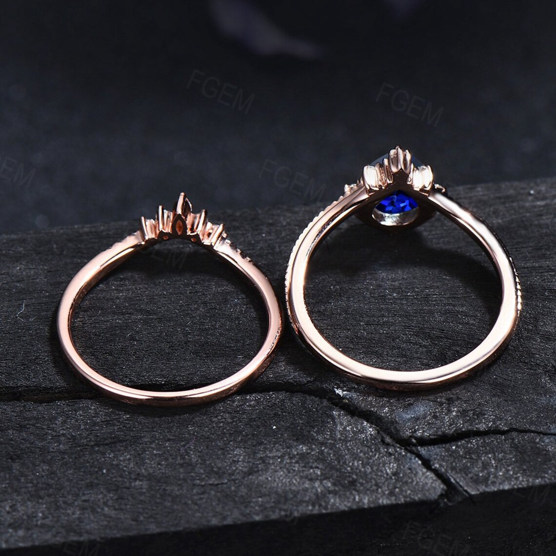 Sterling Silver 1.25ct Pear Shaped Blue Sapphire Engagement Ring September Birthstone Wedding Ring Blue Bridal Set Unique Anniversary Gifts