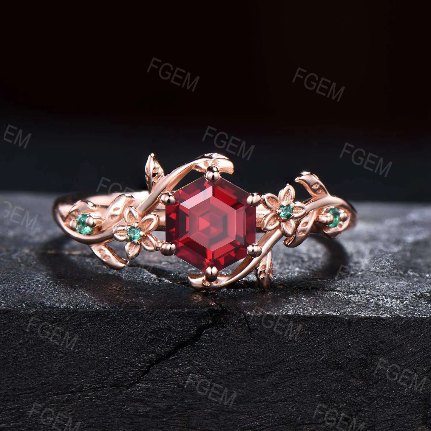 Branch Design Ruby Gemstone Jewelry 10K Rose Gold Nature Inspired Leaf Ruby Engagement Rings Anniversary Ring For Women July Birthstone Gift