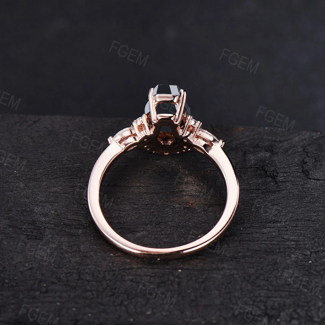 Coffin Shaped Natural Black Onyx Wedding Ring Vintage Black Gemstone Gothic Engagement Ring Moissanite Ring Unique Promise Statement Ring