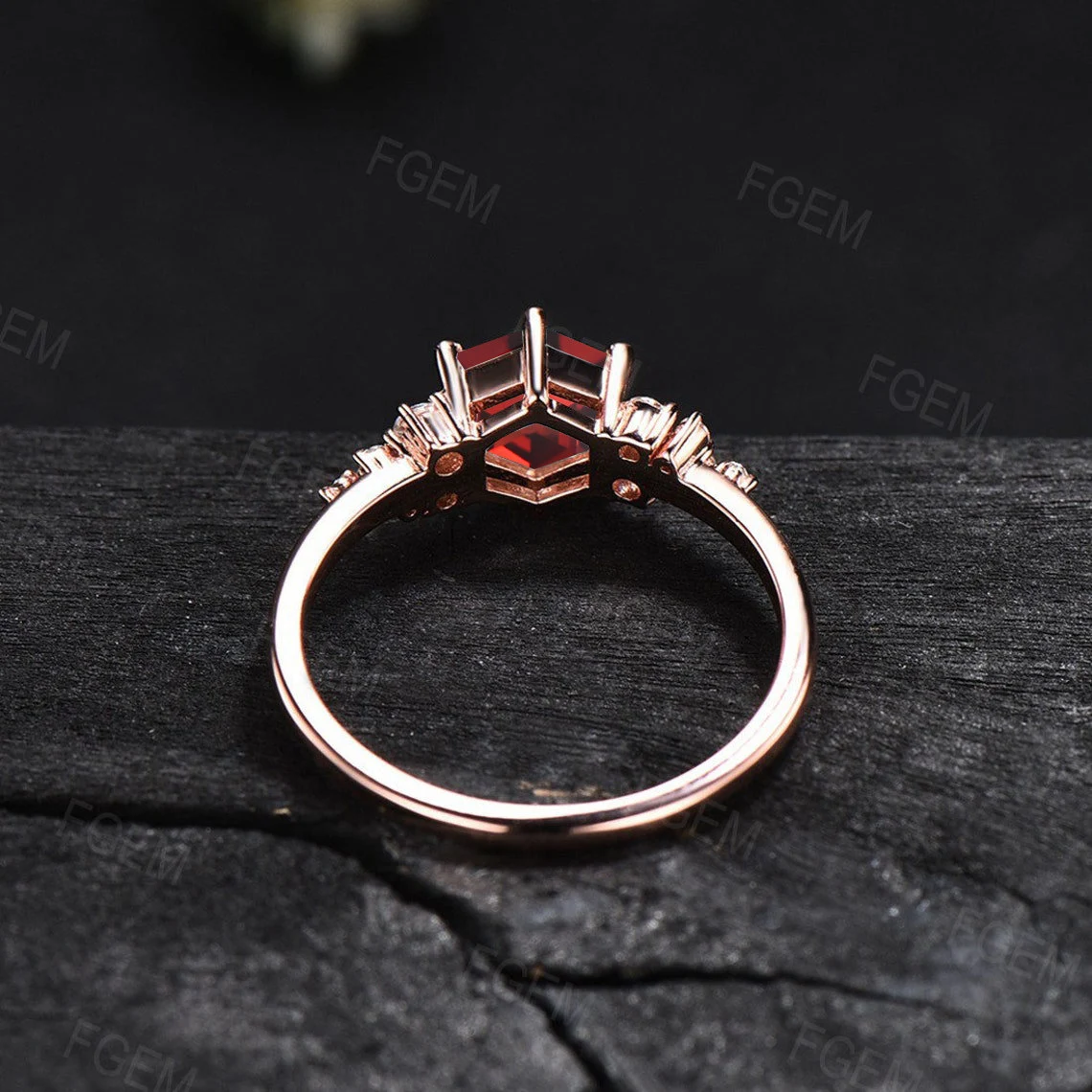 Sterling Silver Red Gemstone Jewelry 1ct Hexagon Cut Ruby Engagement Ring Unique Anniversary/Birthday Gift for Women July Birthstone Ring