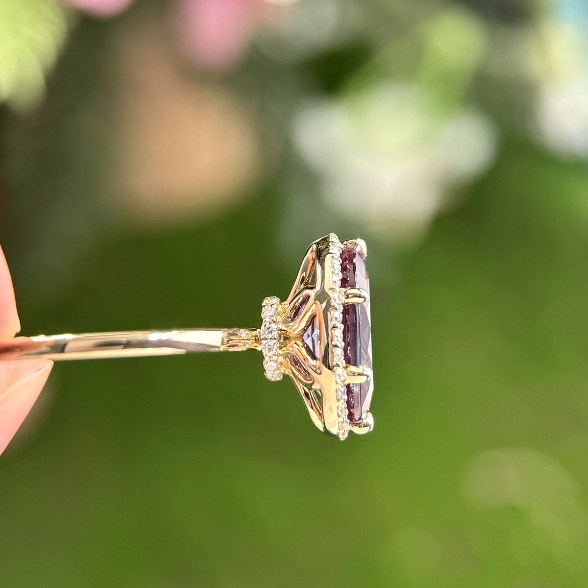 5ct-8x12mm Oval Cut Alexandrite Engagement Ring Double Halo With Hidden Halo High Tulip Setting Color Change Gemstone Ring 14k Rose Gold