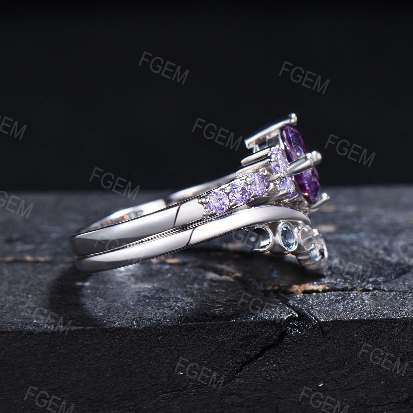 7mm Round Natural Amethyst Bridal Ring Set Celtic Knot Topaz Ring Feb Birthstone Birthday Gift for Women