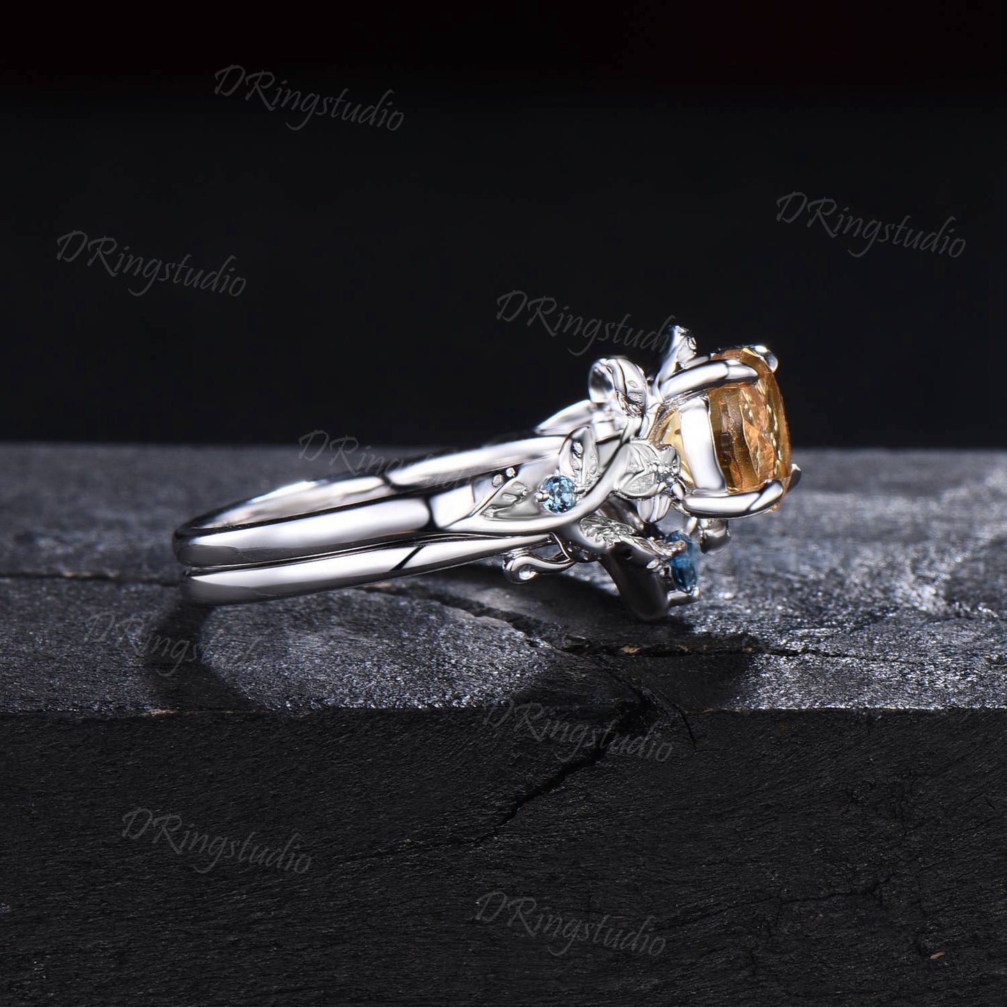 1ct Round Nature Inspired Flower Natural Citrine Wedding Ring Sterling Silver Citrine Topaz Bridal Ring Unqiue Anniversary/Promise Ring Gift