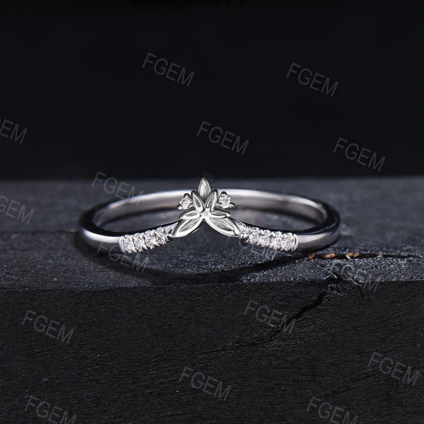 14k White Gold Moissanite Wedding Band Art Deco Trinity Knot Moissanite Matching Ring Curved Stacking band Minimalist Ring Anniversary Gift