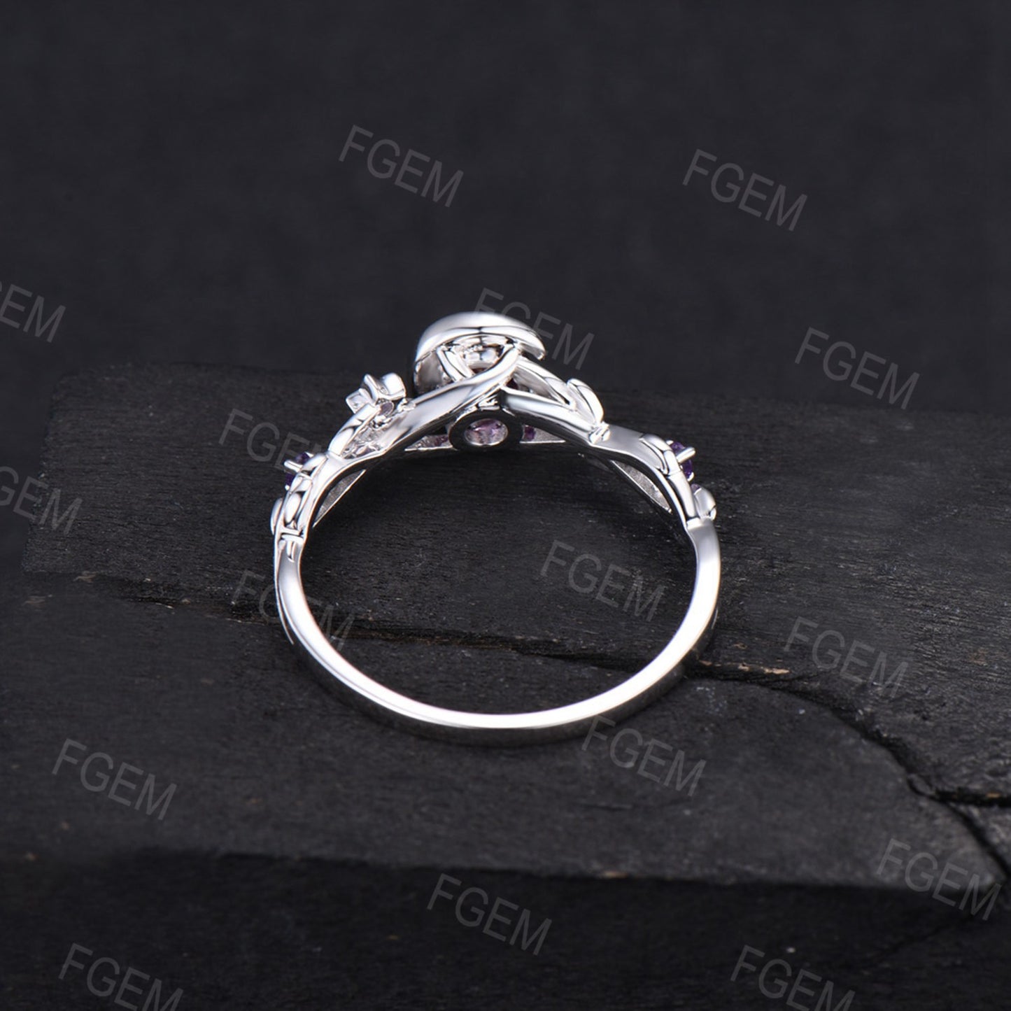 Nature Inspired Round Blue Sapphire Engagement Ring Entangled Vines Amethyst Ring Silver Moon Star Design Sapphire Wedding Ring Women Gifts