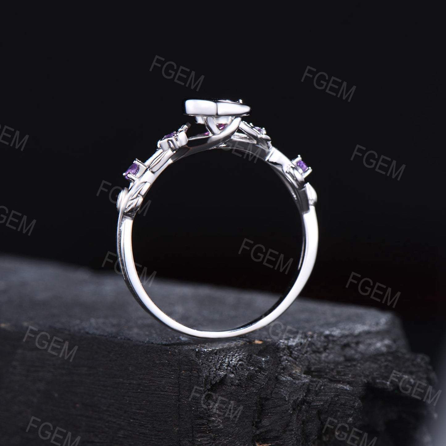 Nature Inspired Round Blue Sapphire Engagement Ring Entangled Vines Amethyst Ring Silver Moon Star Design Sapphire Wedding Ring Women Gifts