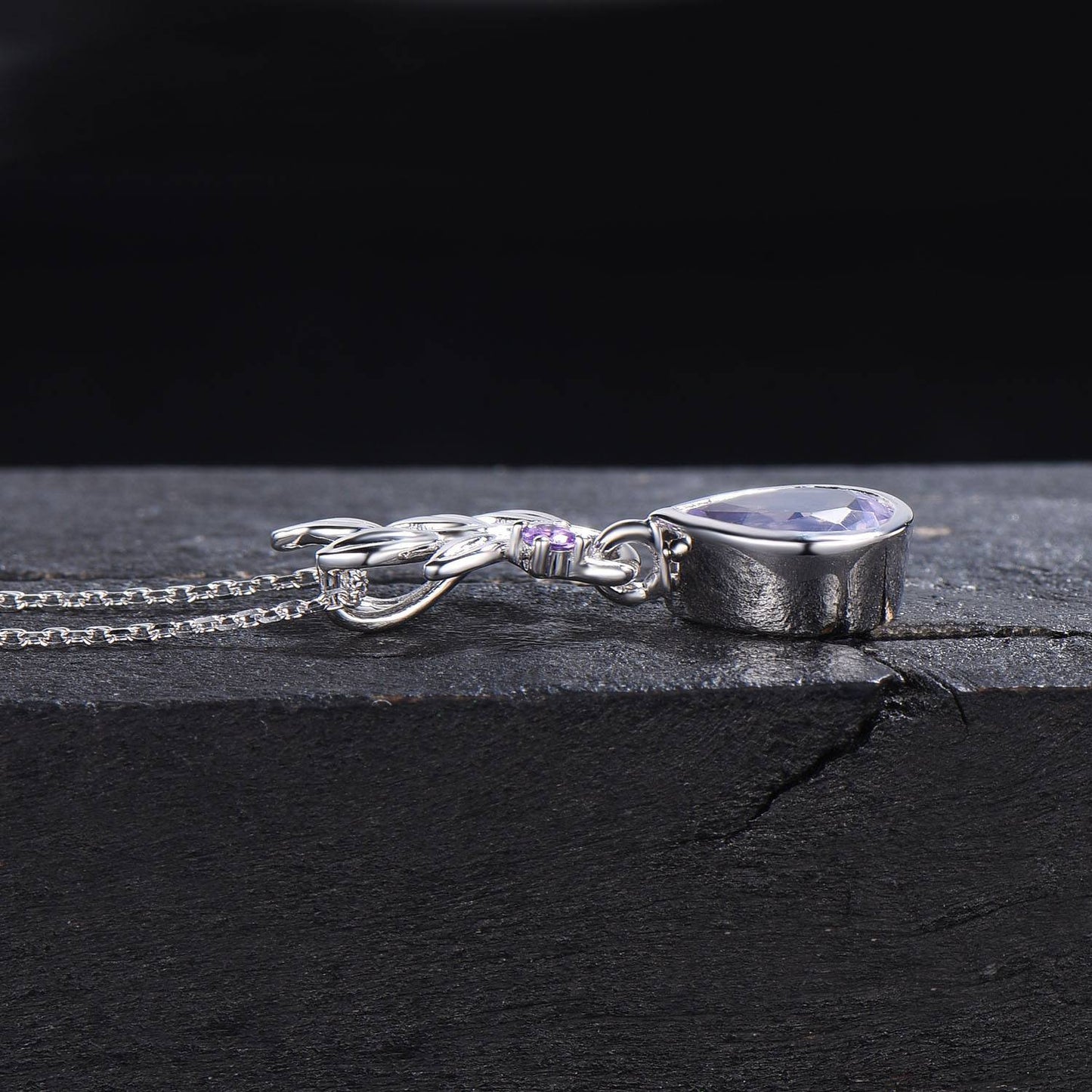 Natural Lavender Amethyst Necklace 14k Yellow Gold Olive Leaf Necklace Pear Shaped Vintage Purple Amethyst Pendant February Birthstone Gifts