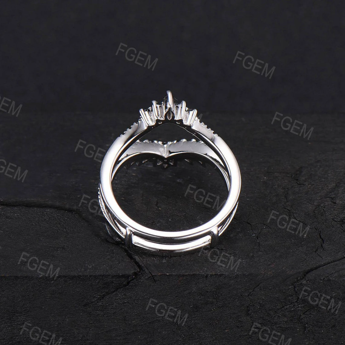 Enhancer Stacking Matching Wedding Band,Black Spinel Band,Black Gemstone Wedding Ring,Double Curved Ring,White Gold Bridal Ring Jacket Women