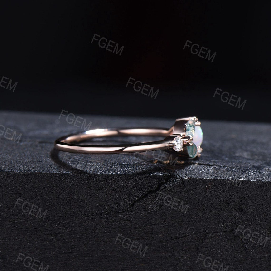 Unique Opal Moss Agate Engagement Ring Dainty Pear Opal Ring Marquise Moss Ring October Birthstone Minimalist Wedding Ring Birthday Gifts