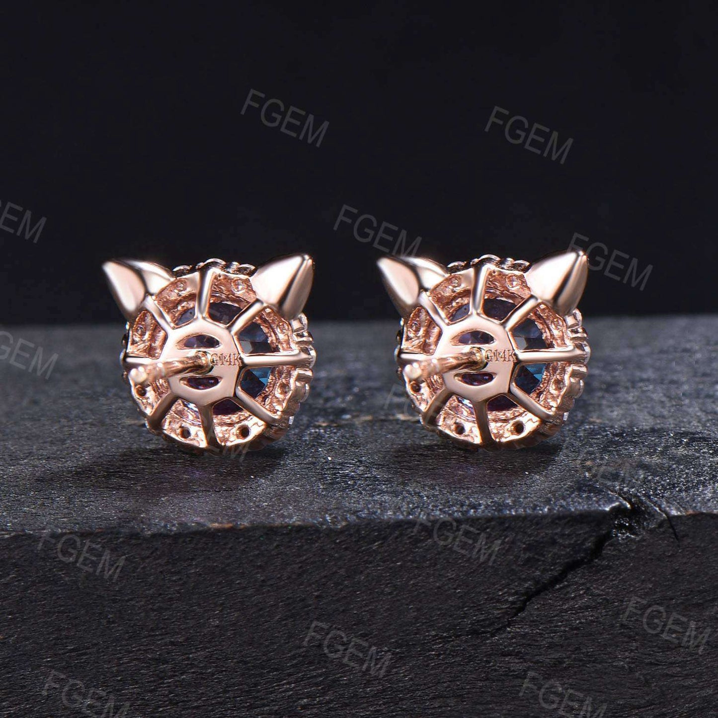 1ct Round Color-Change Alexandrite Halo Moissanite Earrings June Birthstone Alexandrite Earrings Cute Cat Stud Earrings Birthday Gifts Women