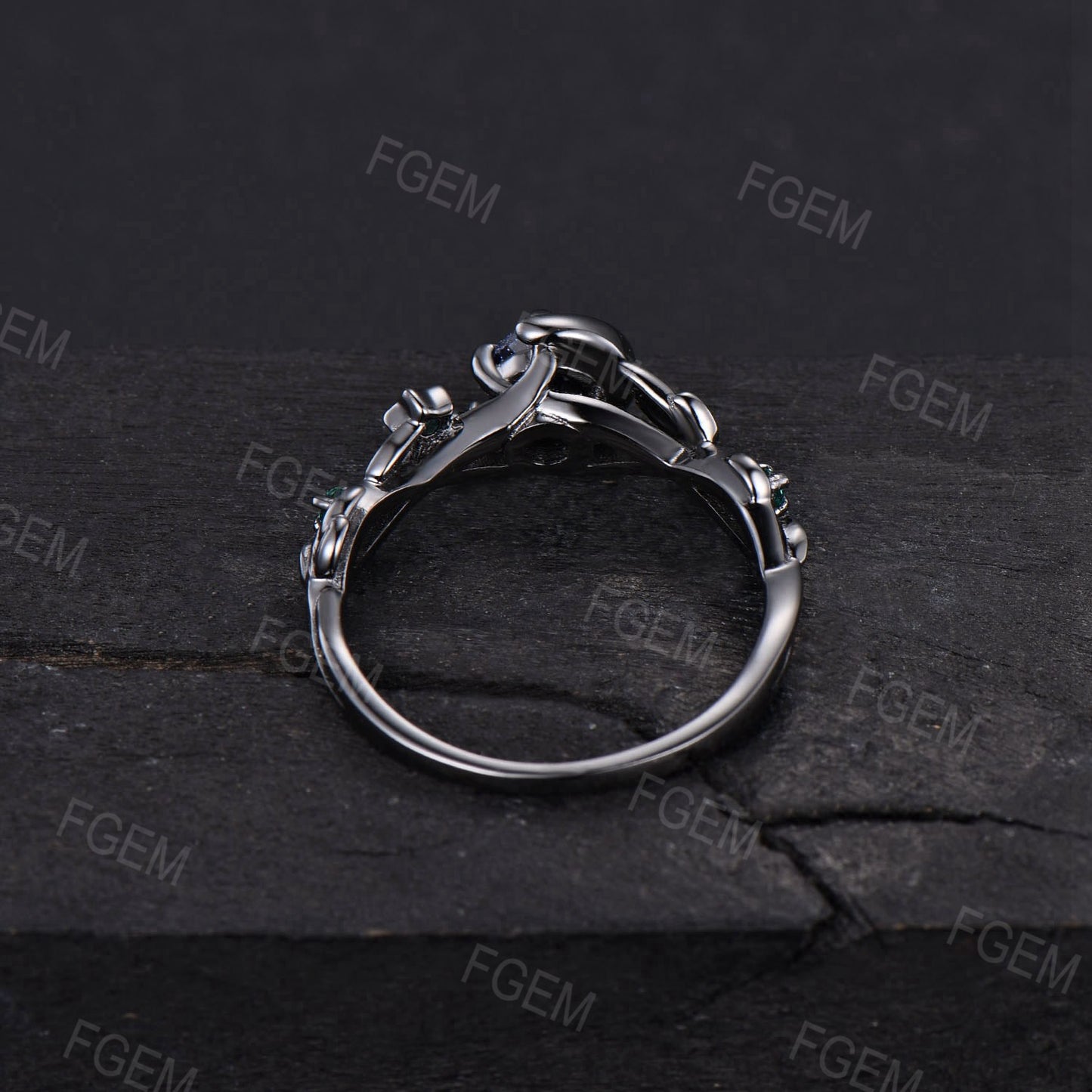 Moon Star Design 5mm Round Natural Moss Agate Engagement Ring 14k/18k Black Gold Emerald Ring Branch Leaf Green Moss Wedding Ring Women Gift