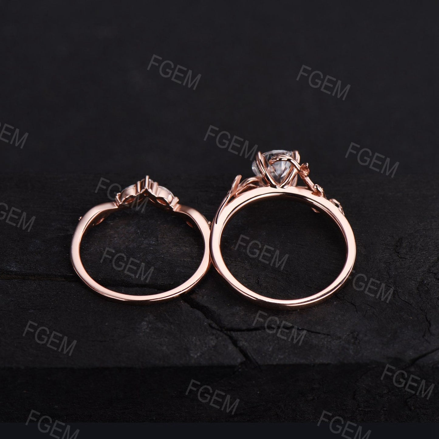 1ct Round Nature Inspired Ruby Gemstone Jewelry Rose Gold Twig Leaf Ruby Engagement Ring Set Unique Anniversary Gifts July Birthstone Ring