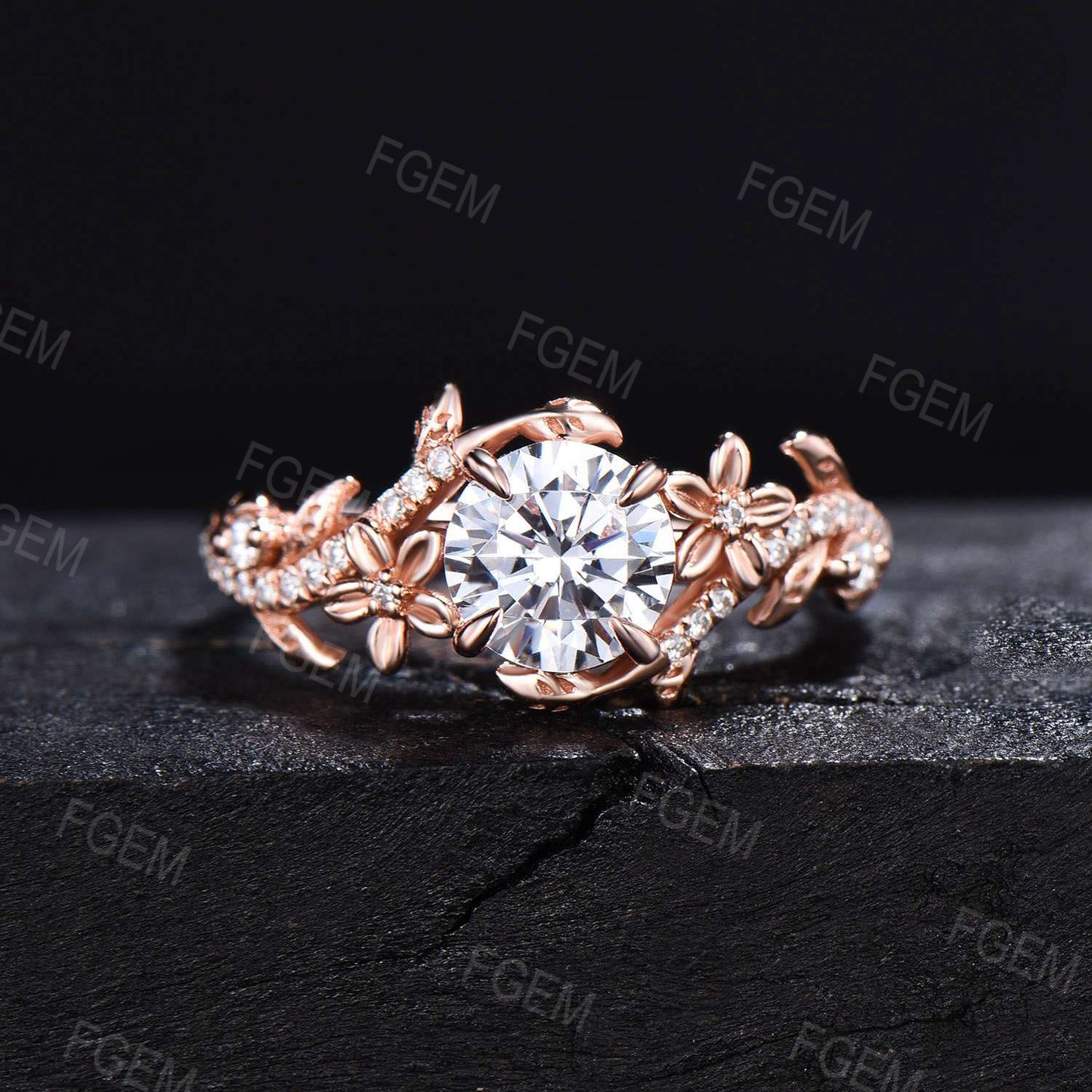 1CTW Round Caydia Lab Grown Diamond Engagement Ring with Certificate Nature Inspired Diamond Wedding Ring Branch Vine Rose Flower Ring For Women