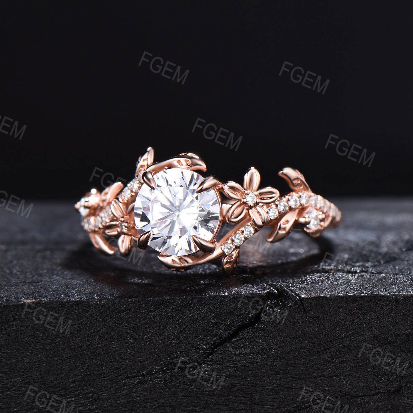 1CTW Round Caydia Lab Grown Diamond Engagement Ring with Certificate Nature Inspired Diamond Wedding Ring Branch Vine Rose Flower Ring For Women