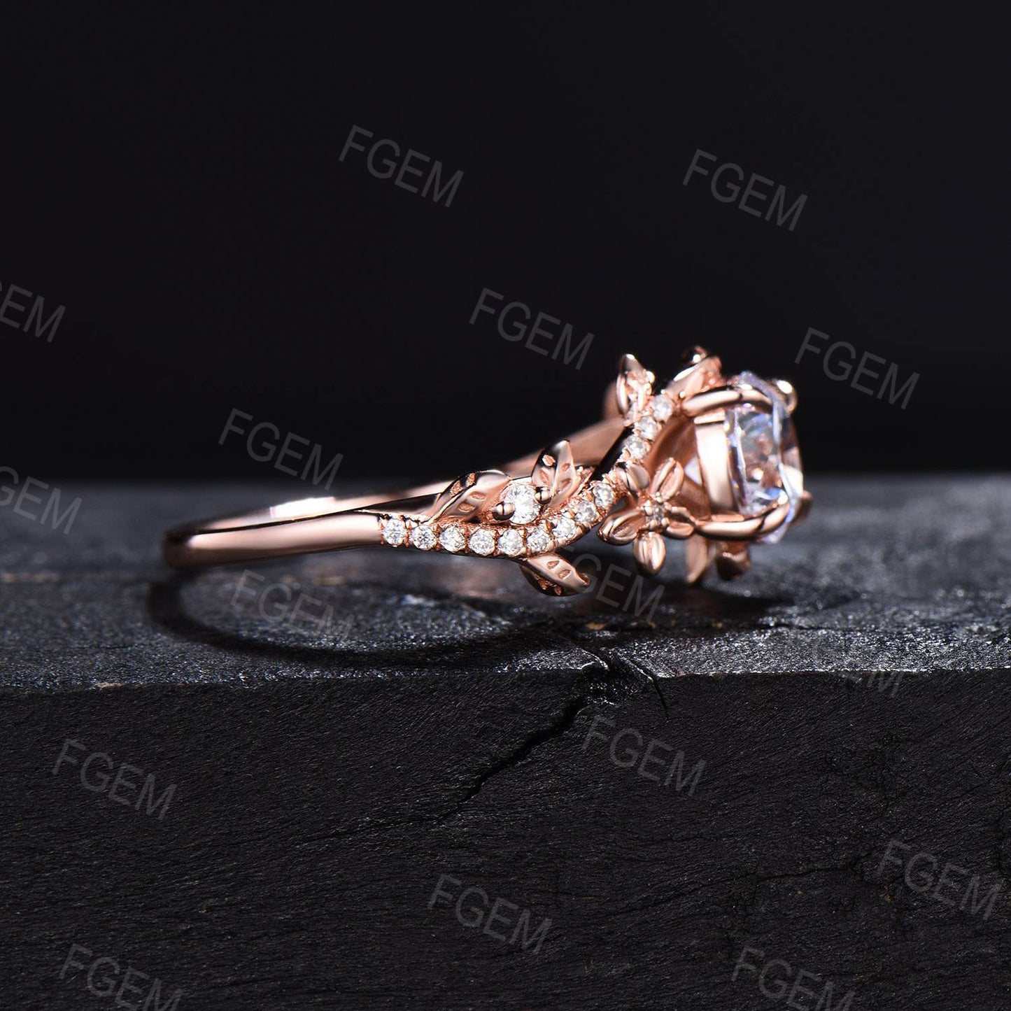 1CTW Round Caydia Lab Grown Diamond Engagement Ring with Certificate Nature Inspired Diamond Wedding Ring Branch Vine Rose Flower Ring For Women