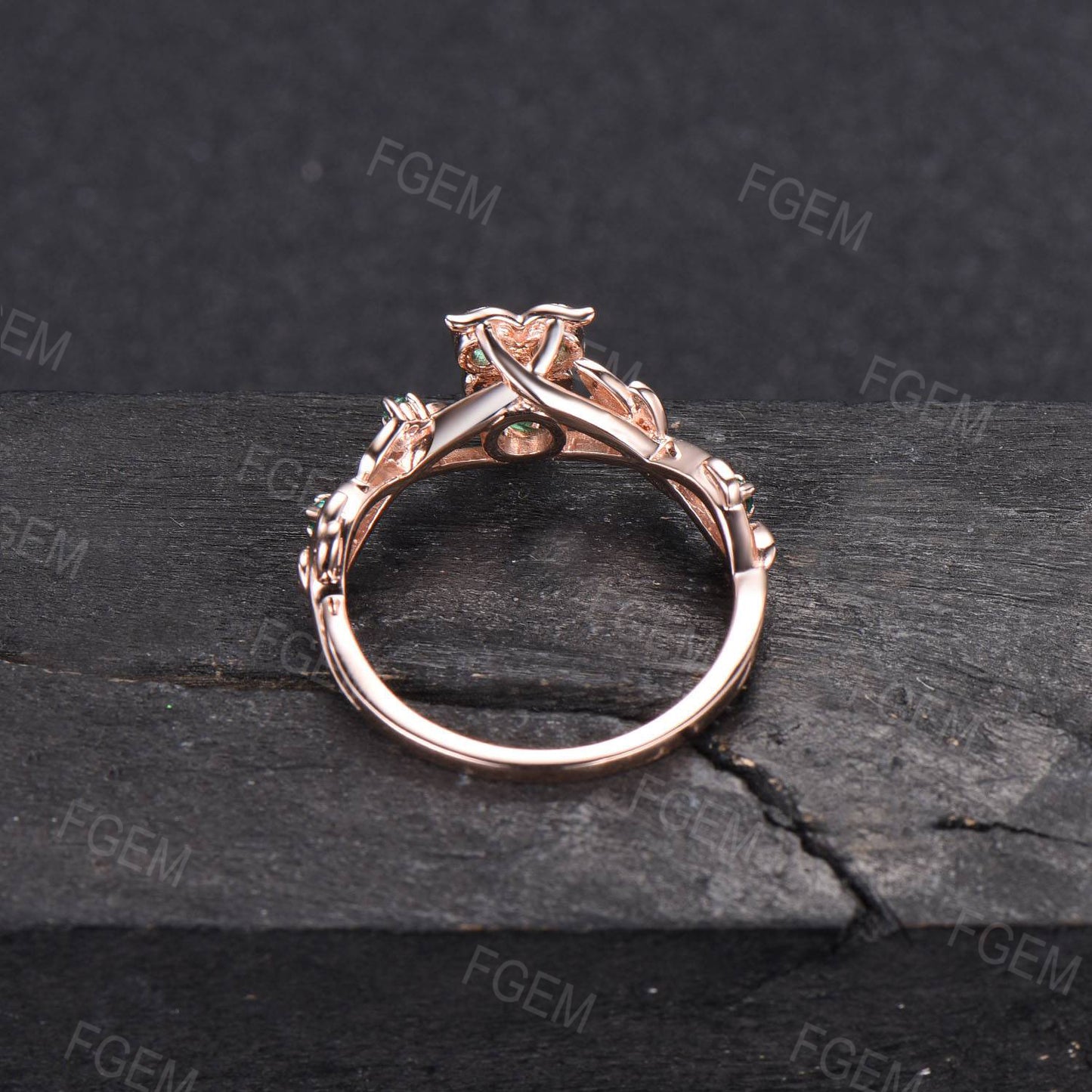 Nature Inspired Pear Shaped Green Emerald Owl Engagement Ring Vintage Unique Branch Leaf Owl Lover Ring May Birthstone Wedding Ring